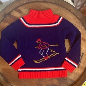 WT Grants | Vintage Toddler Red White  Knit Downhill Skier Ski Graphic Sweater 6